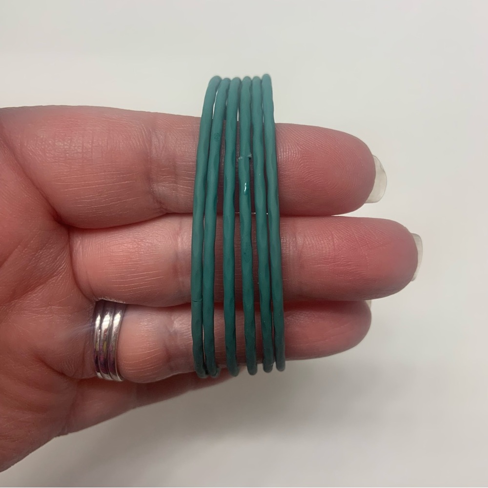Set of 6 Teal Bangles Rubber Coating 8.25”